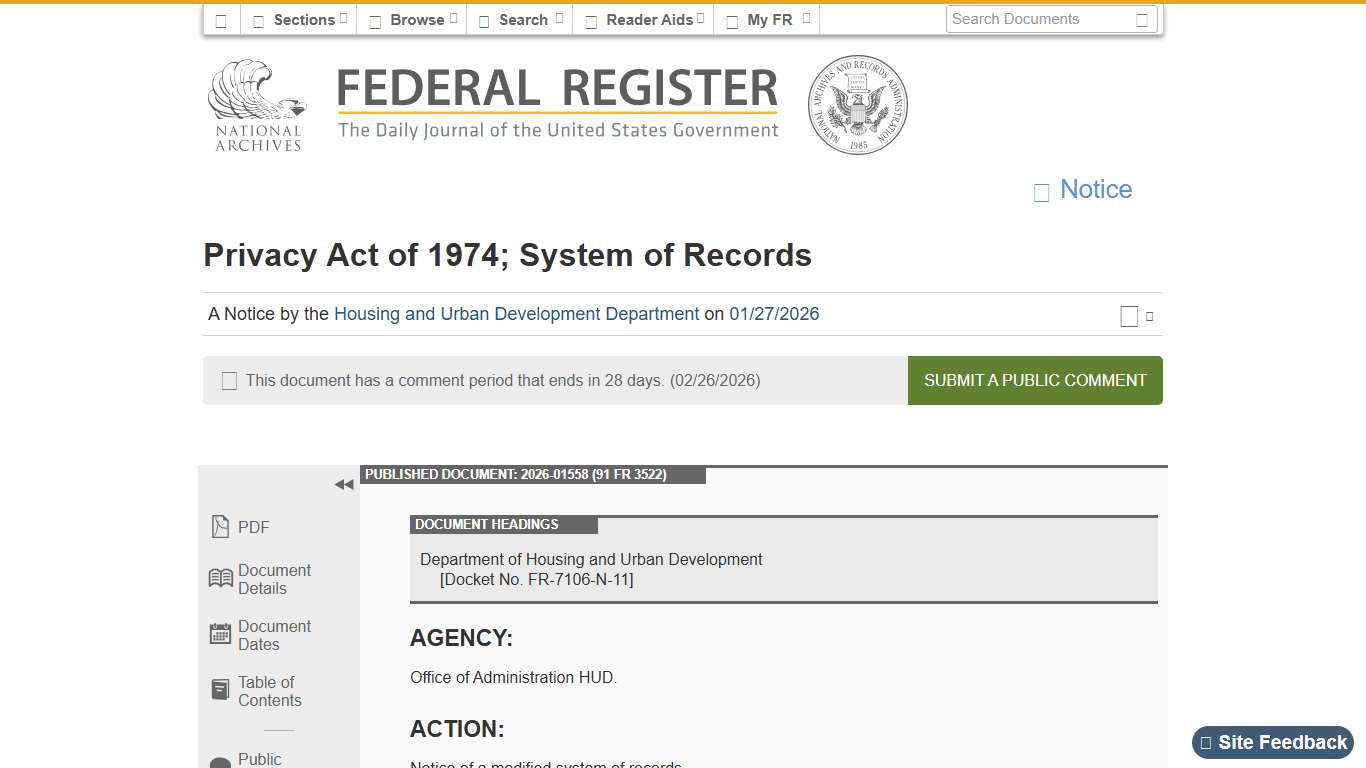 Federal Register :: Privacy Act of 1974; System of Records